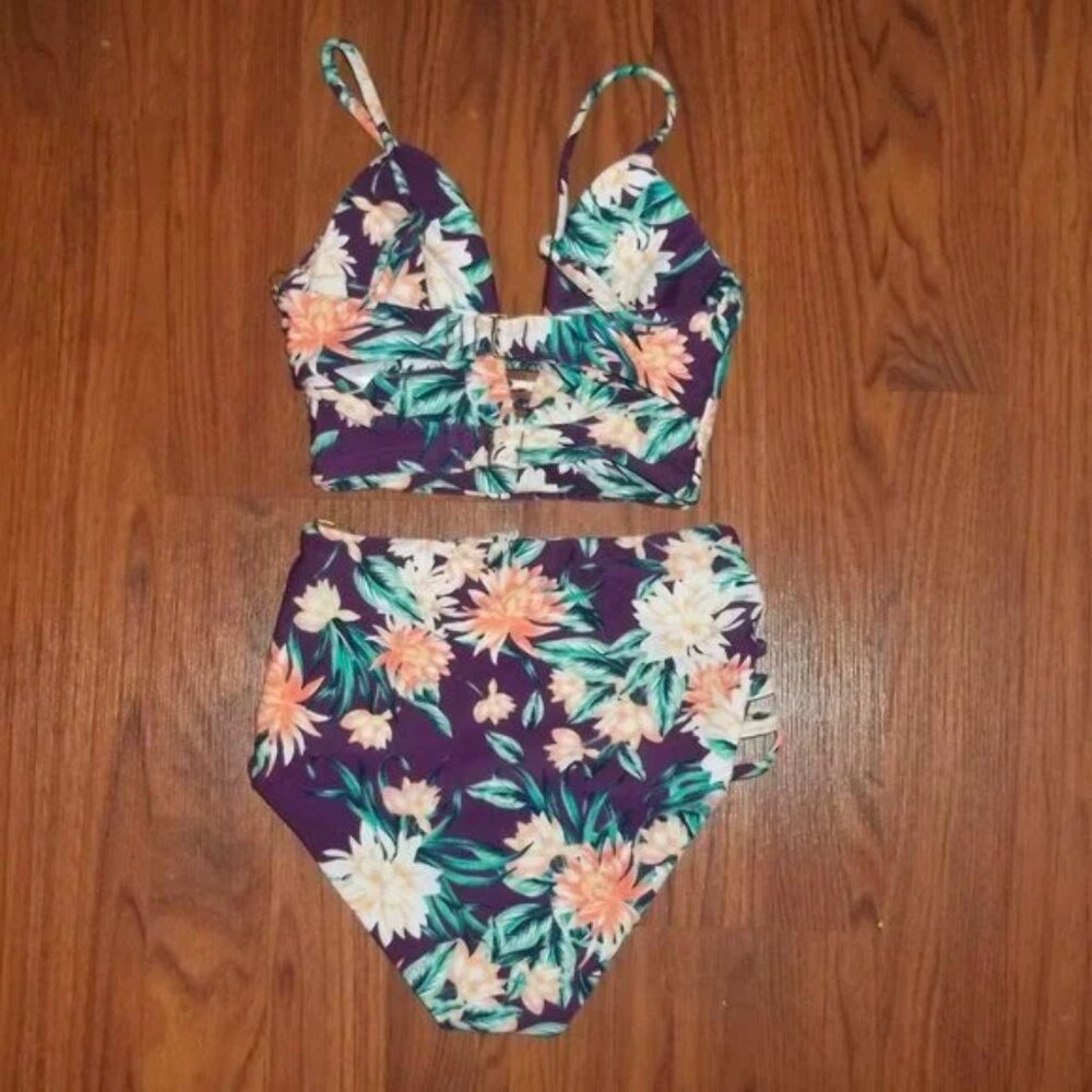 Tori Praver Seafoam two-piece bikini set  beautiful  tropical floral print XS